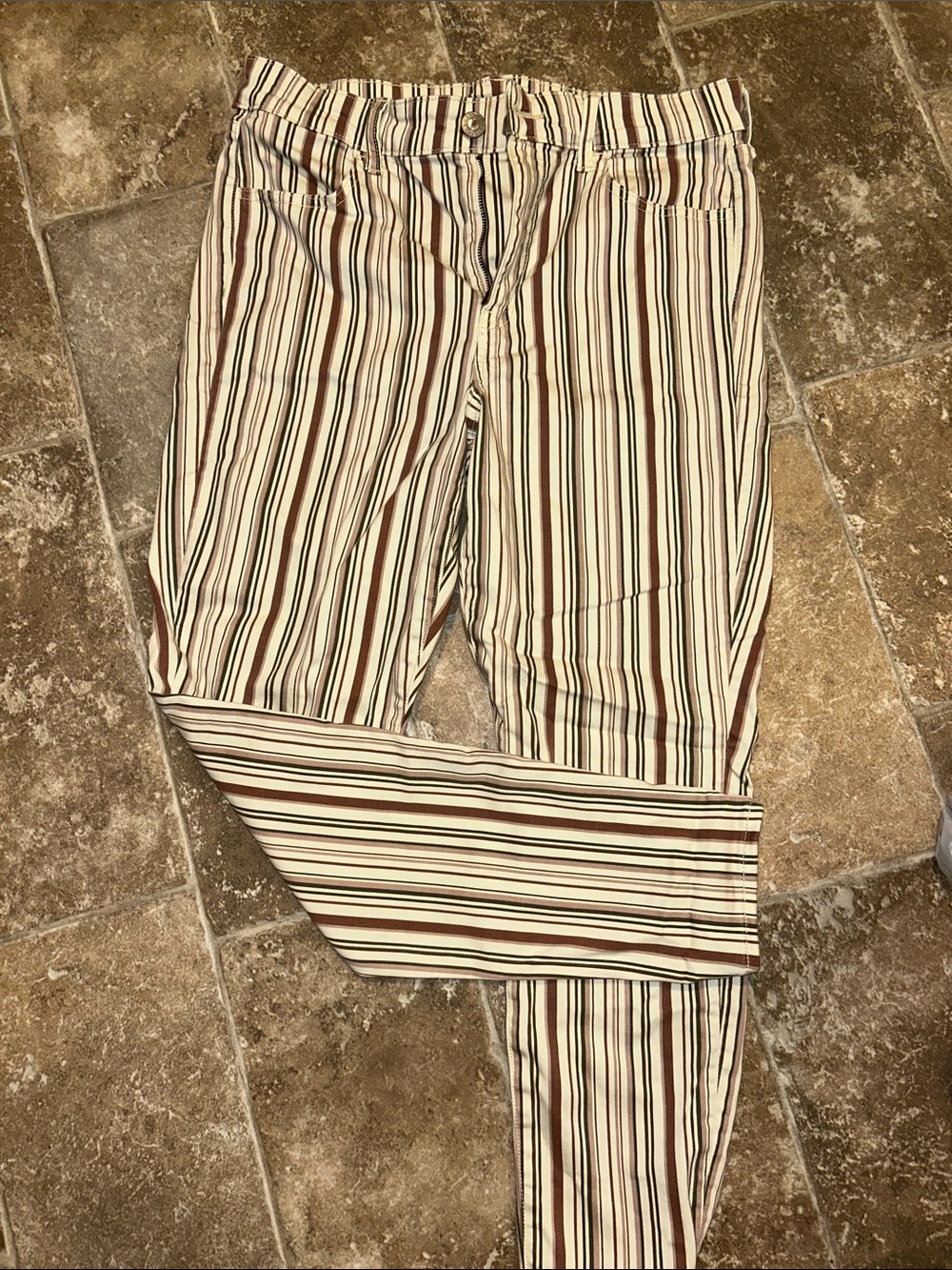 American Eagle Women’s Striped Pants - Cream, Maroon, Olive Green
